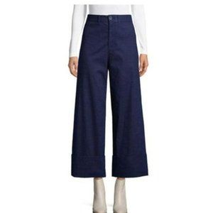 SEA Navy Flat Front Cropped Wide Leg Cuffed Dress Pants Women's 2